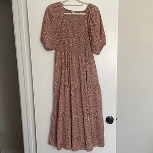 Smocked Puff Sleeve Midi/Maxi Dress in Rust Floral